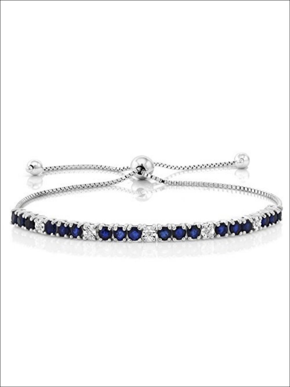 2.05 Ct Blue Sapphire Diamond Tennis Bracelet 925 Sterling Silver Adjustable